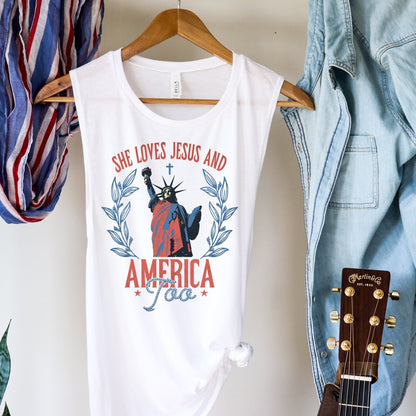 She Loves Jesus and America Too - white - Sunfire Tees