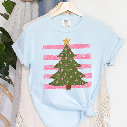 Striped Christmas Tree - Comfort Colors - Sunfire Tees