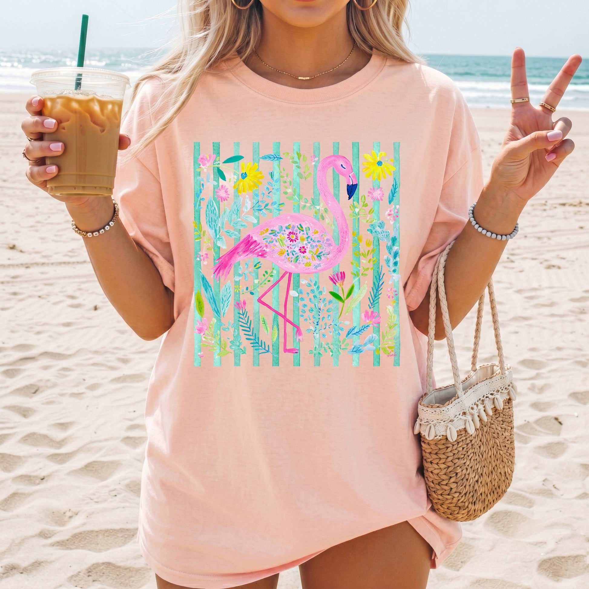 Striped Flamingo - Comfort Colors - Sunfire Tees
