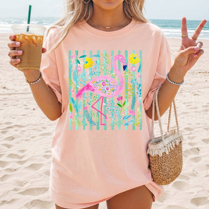 Striped Flamingo - Comfort Colors - Sunfire Tees