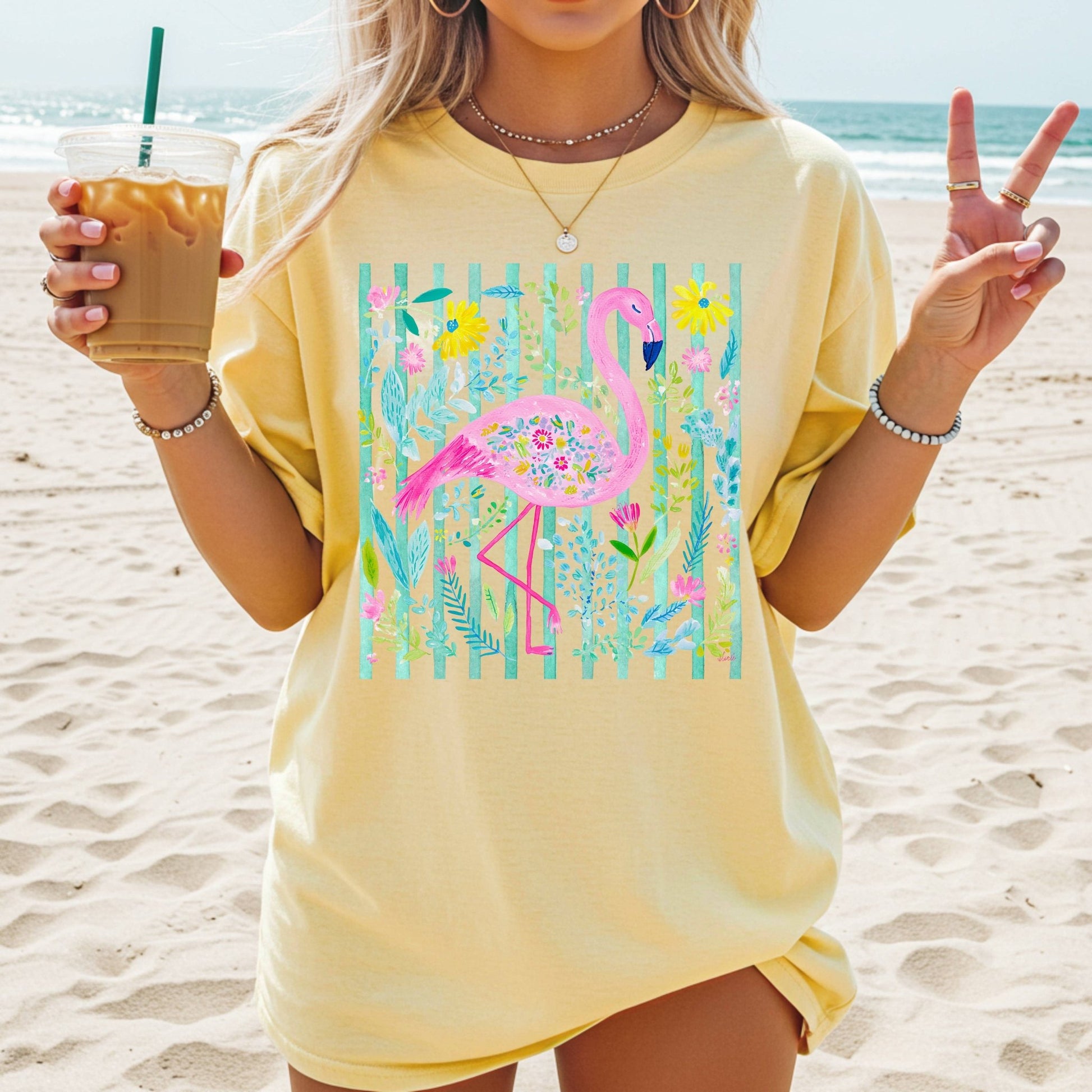Striped Flamingo - Comfort Colors - Sunfire Tees