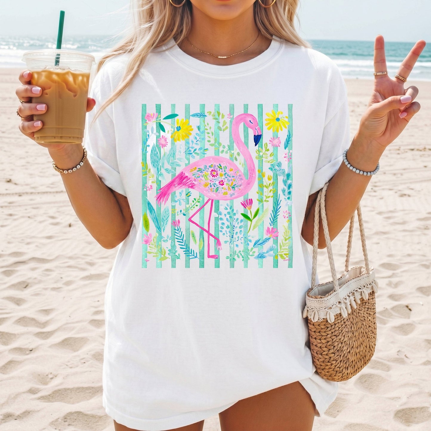 Striped Flamingo - Comfort Colors - Sunfire Tees