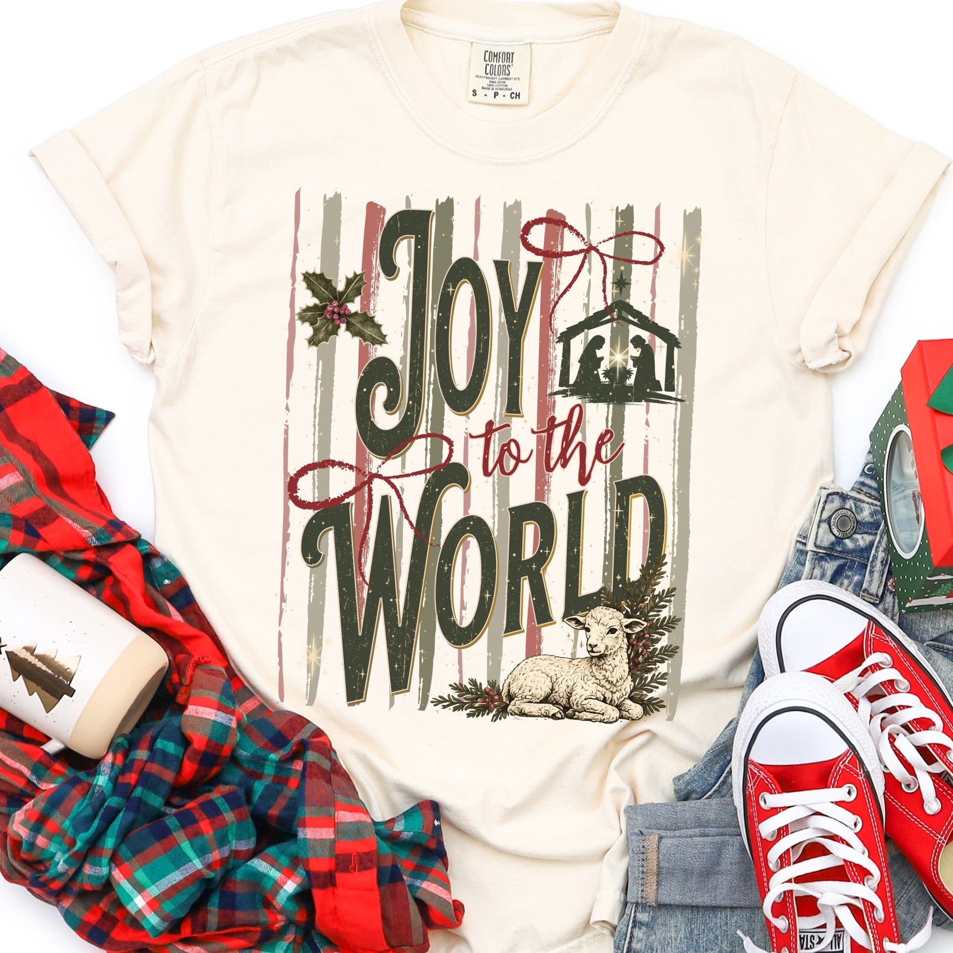Striped Joy to the World - CC Ivory - Sunfire Tees