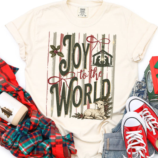 Striped Joy to the World - CC Ivory - Sunfire Tees