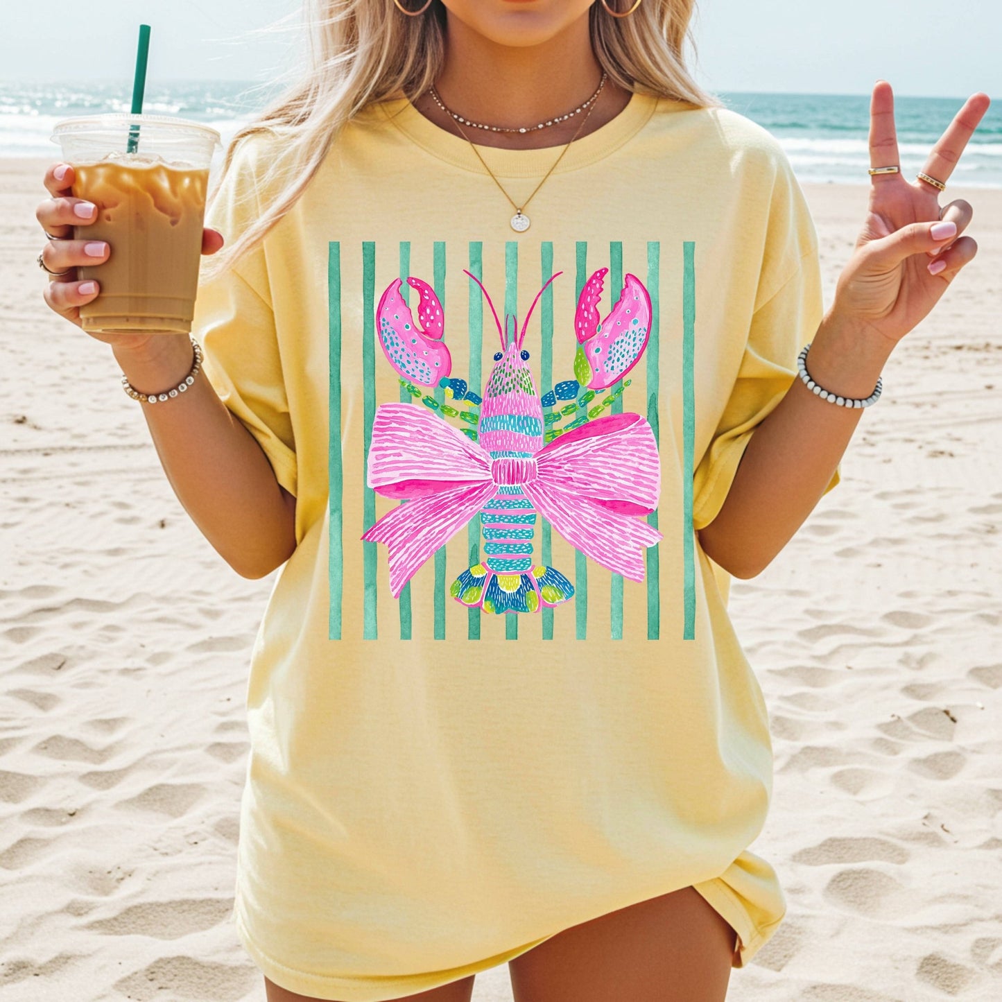 Striped Lobster - Comfort Colors - Sunfire Tees