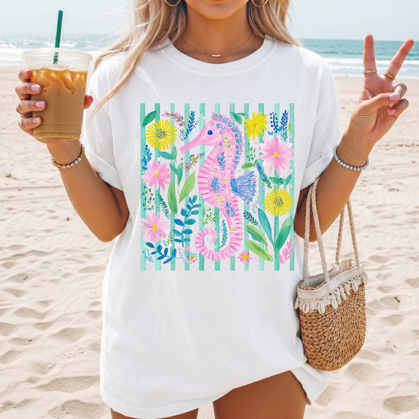 Striped Sea Horse - Comfort Colors - Sunfire Tees