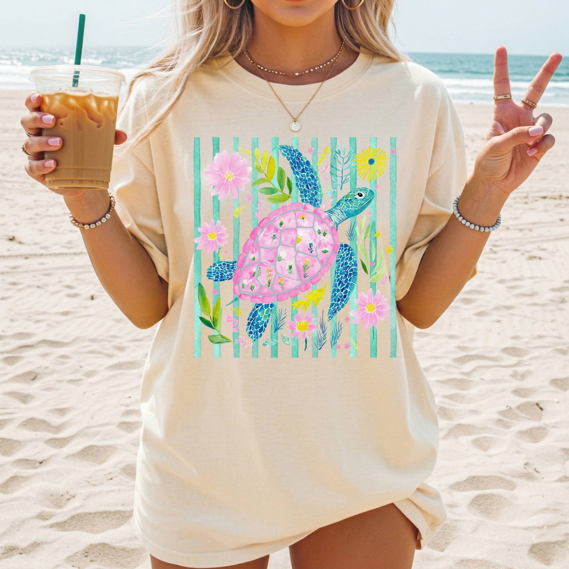 Striped Sea Turtle - Comfort Colors - Sunfire Tees