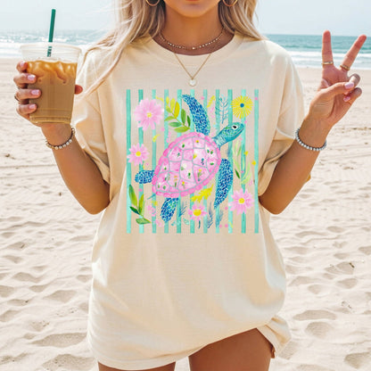 Striped Sea Turtle - Comfort Colors - Sunfire Tees