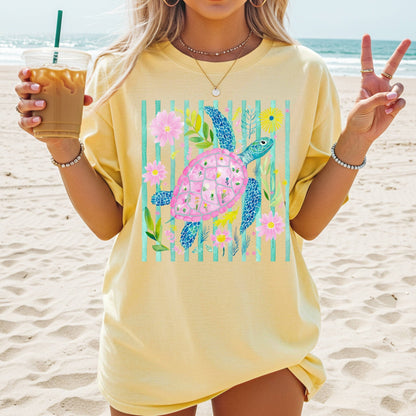 Striped Sea Turtle - Comfort Colors - Sunfire Tees