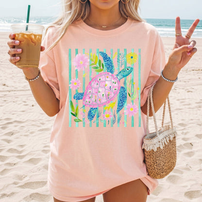 Striped Sea Turtle - Comfort Colors - Sunfire Tees