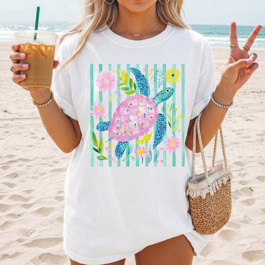 Striped Sea Turtle - Comfort Colors - Sunfire Tees