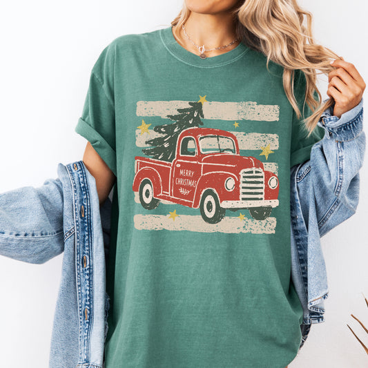 Striped Christmas Truck - CC Light Green