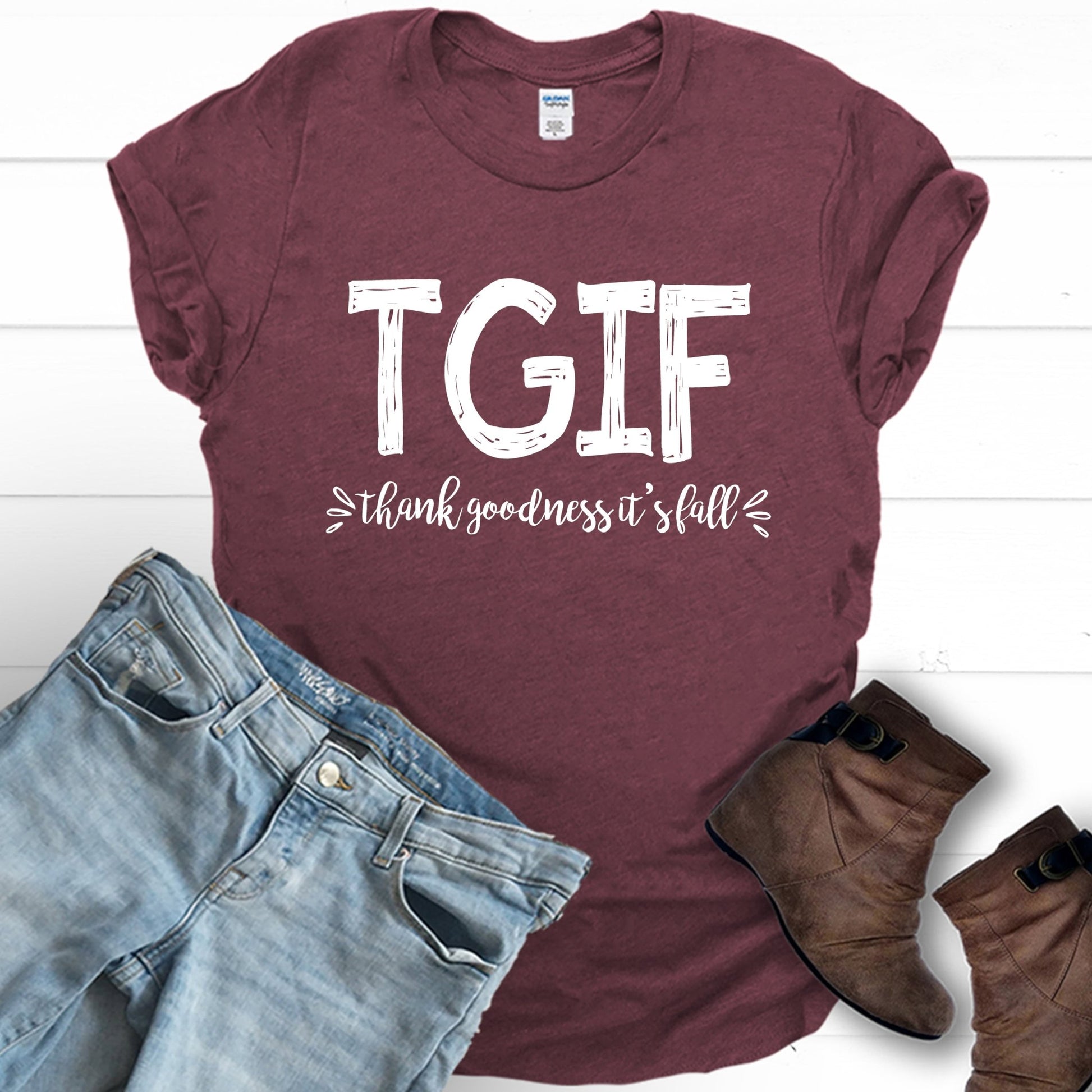 TGIF - Thank Goodness it's Fall - maroon - Sunfire Tees