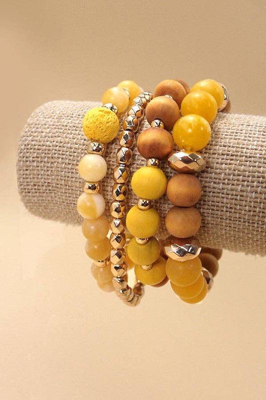 WOOD GLASS CCB 4 ROW STRETCH BRACELET SET 10B3031005 - Sunfire Tees