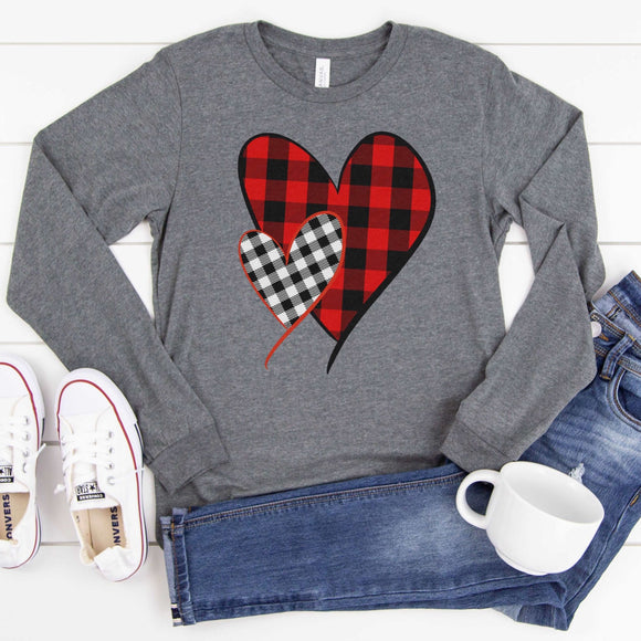 Buffalo Plaid Hearts - long sleeve Graphite - Sunfire Tees