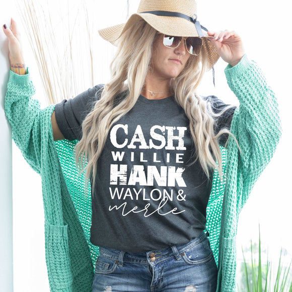Cash, Hank, Willie & Merle Shirt - Dark Heather Gray