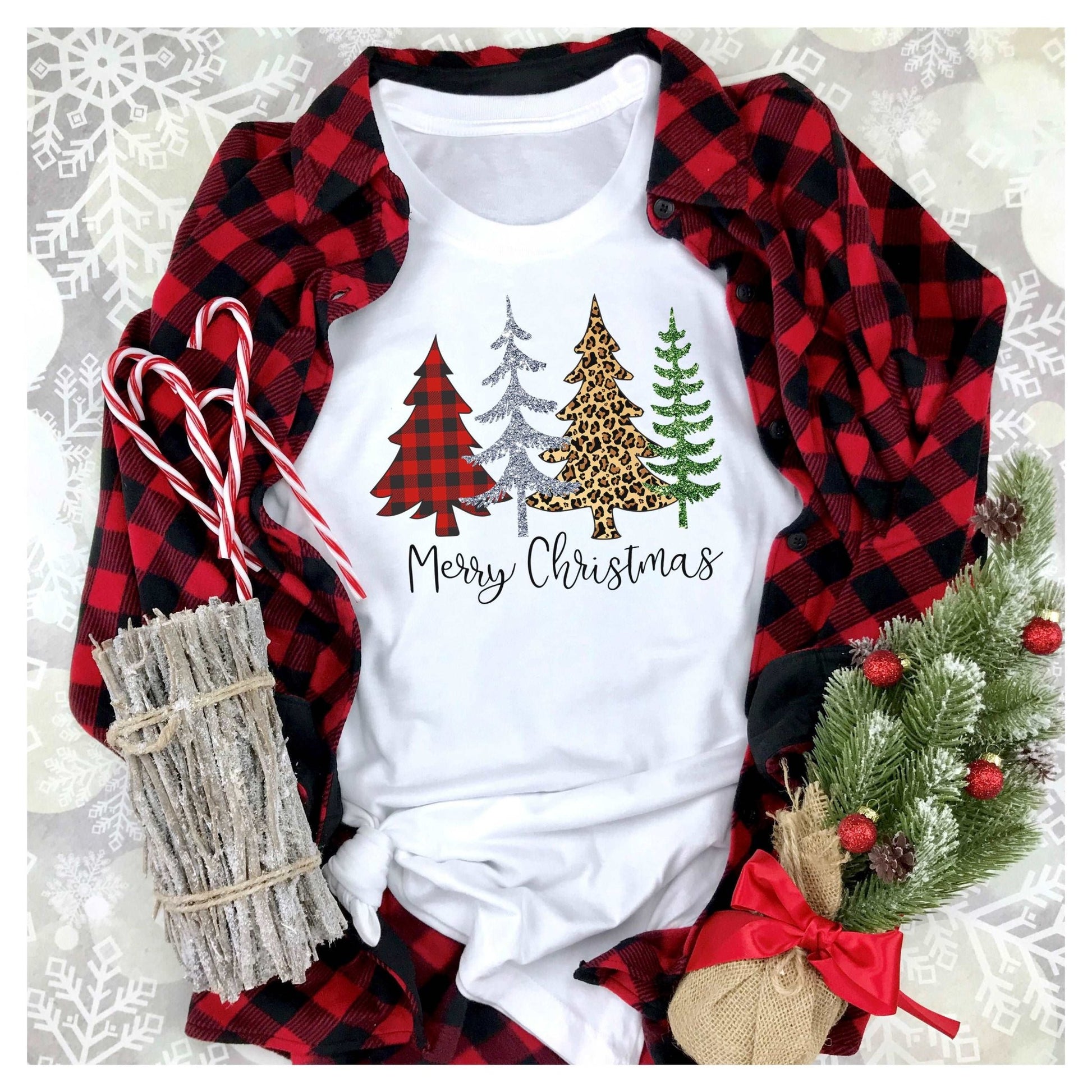 Merry Christmas Buffalo Plaid Tree Shirt For Women - Festive Short Sleeve T-Shirt | Holiday Graphic Tee