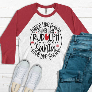 Dance like Frosty, Love Like Jesus - Red/Ash Raglan - Sunfire Tees