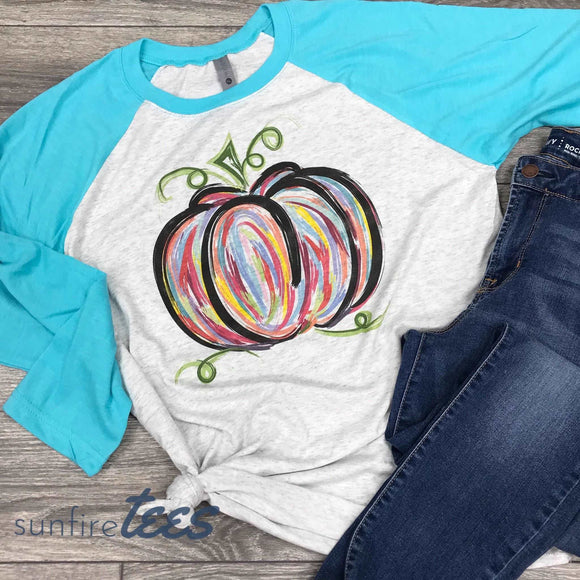 Colorful Fall Pumpkin Raglan - Teal Raglan