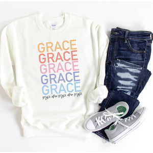 Grace Upon Grace Sweatshirt - White - Sunfire Tees