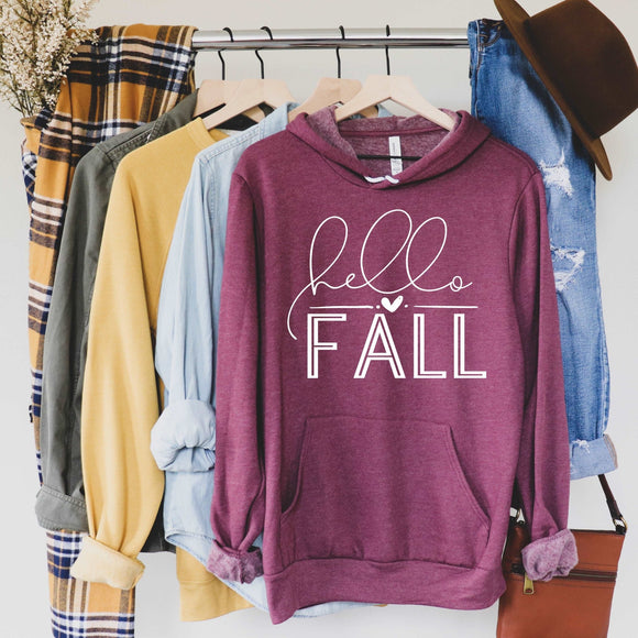 Hello Fall Hoodie - Heather Maroon - Sunfire Tees