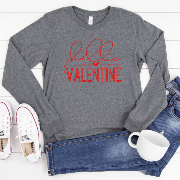 Hello Valentine - L/S Dark Gray - Sunfire Tees