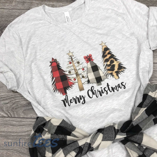 Leopard & Buffalo Plaid Christmas Tree Shirt - ash - Sunfire Tees