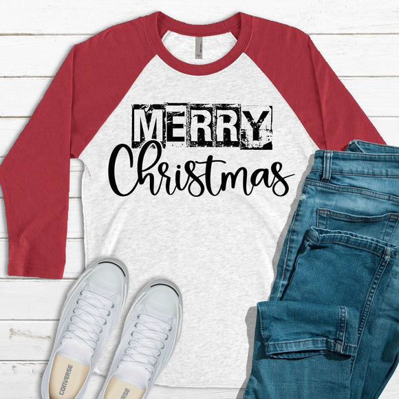 Merry Christmas Raglan - Red/Ash Raglan - Sunfire Tees