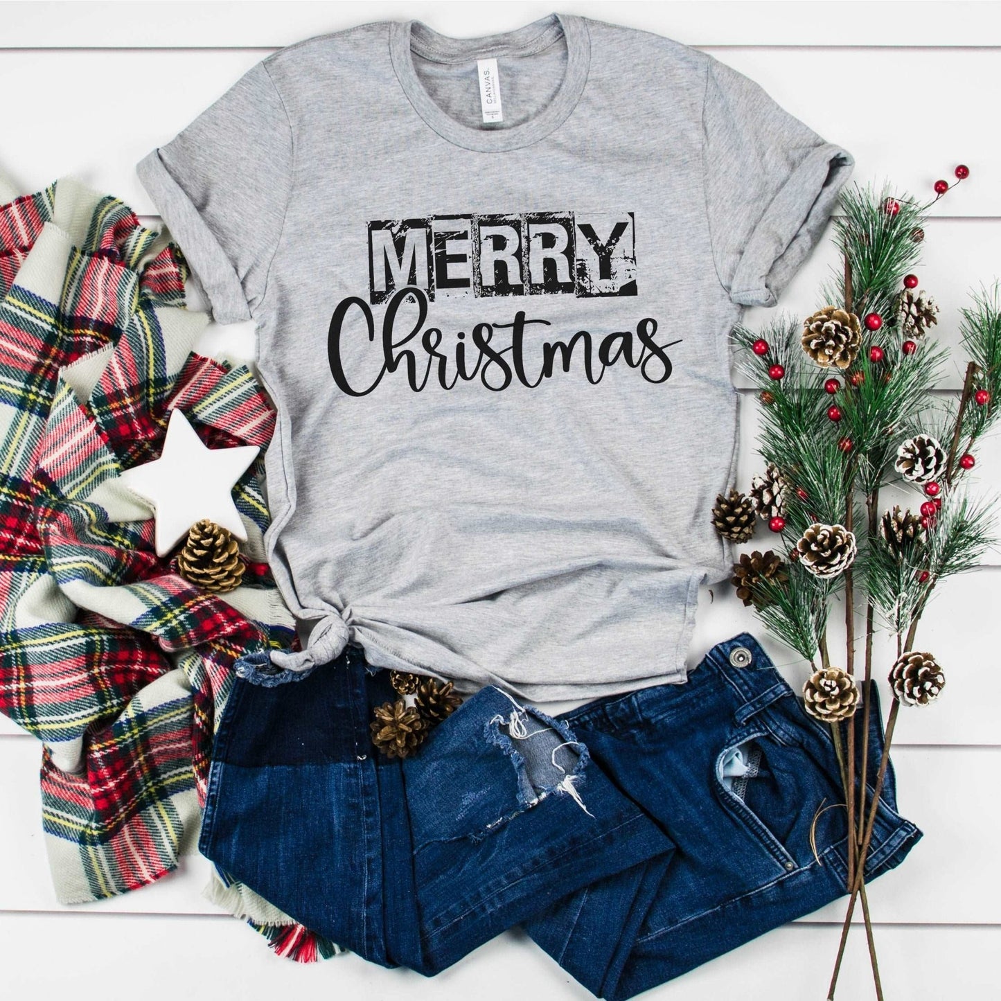 Merry Christmas Shirt - Athletic Gray - Sunfire Tees