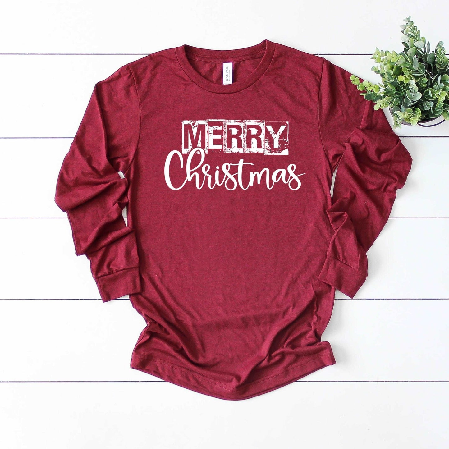 Merry Christmas Shirt - LS Heather Cardinal - Sunfire Tees