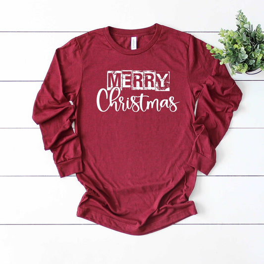 Merry Christmas Shirt - LS Heather Cardinal - Sunfire Tees