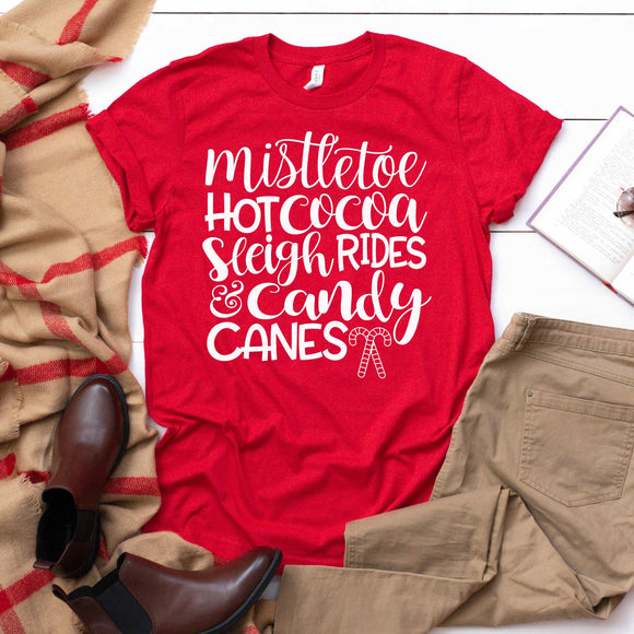Mistletoe, Hot Cocoa, Sleigh Rides - Red