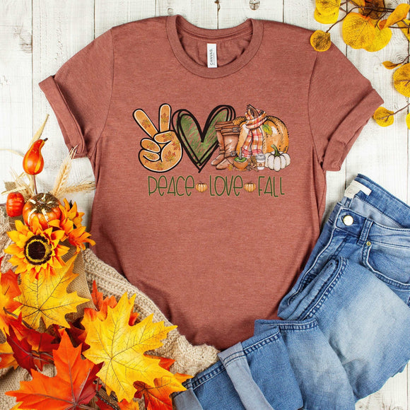 Peace Love Fall Shirt - heather clay - Sunfire Tees