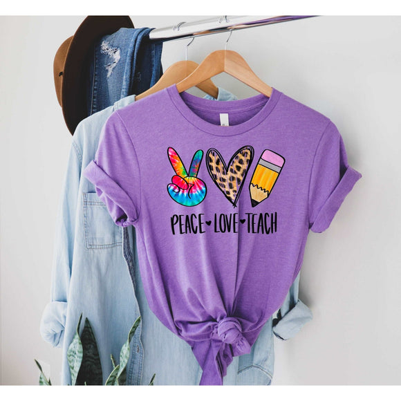 Peace Love Teach - Heather Purple - Sunfire Tees