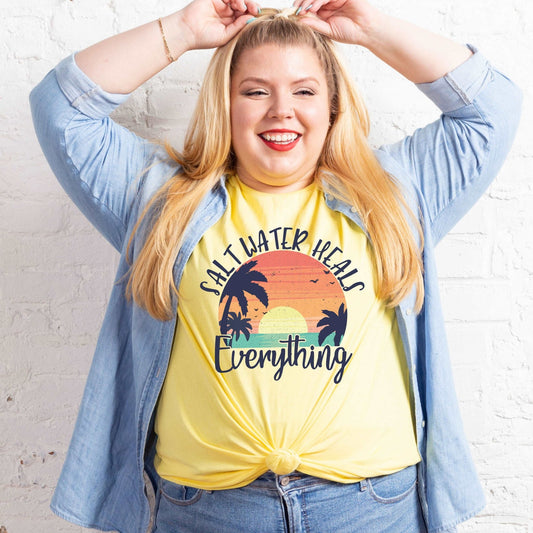 Saltwater Heals Everything - Heather Yellow - Sunfire Tees