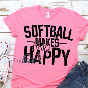 Softball Makes Me Happy Black Print - Sunfire Tees