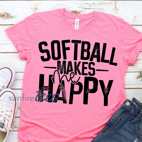 Softball Makes Me Happy Black Print - Sunfire Tees