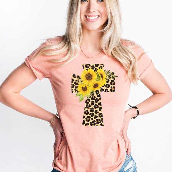 Leopard & Sunflower Cross - Heather Sunset