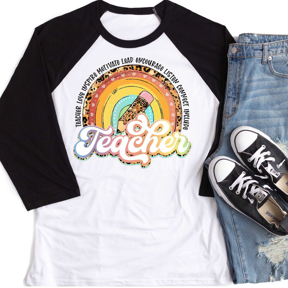 Teacher Rainbow - Black Raglan - Sunfire Tees